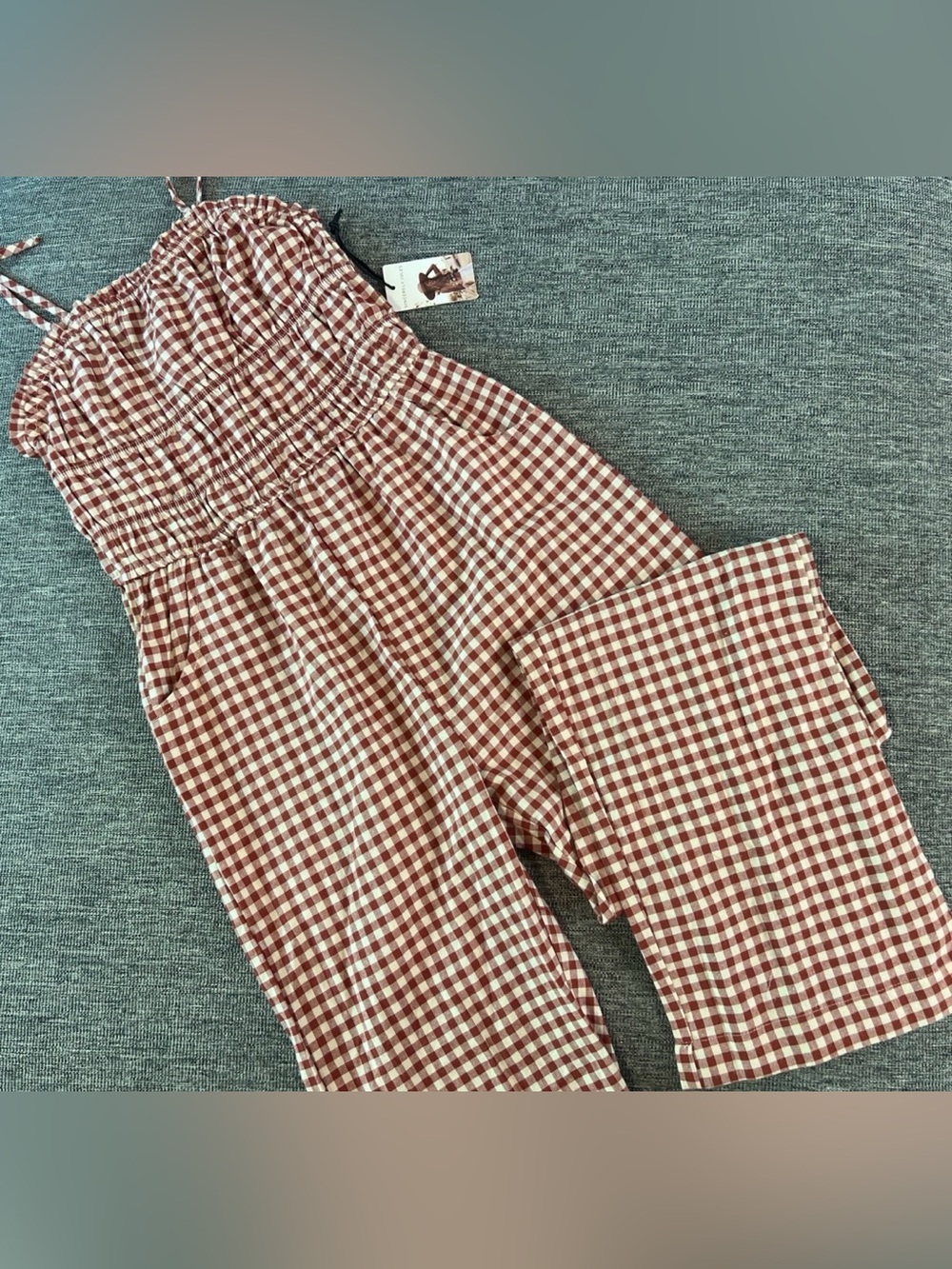 NWT Sincerely Jules Brick Red & Cream Gingham Check Sleeveless Romper XS